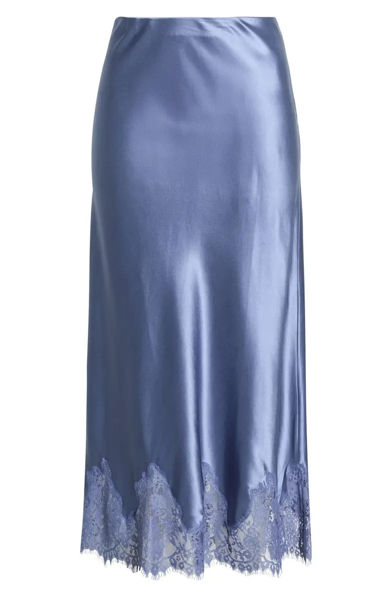 Reformation, Carolina Lace Trim Silk Midi Skirt