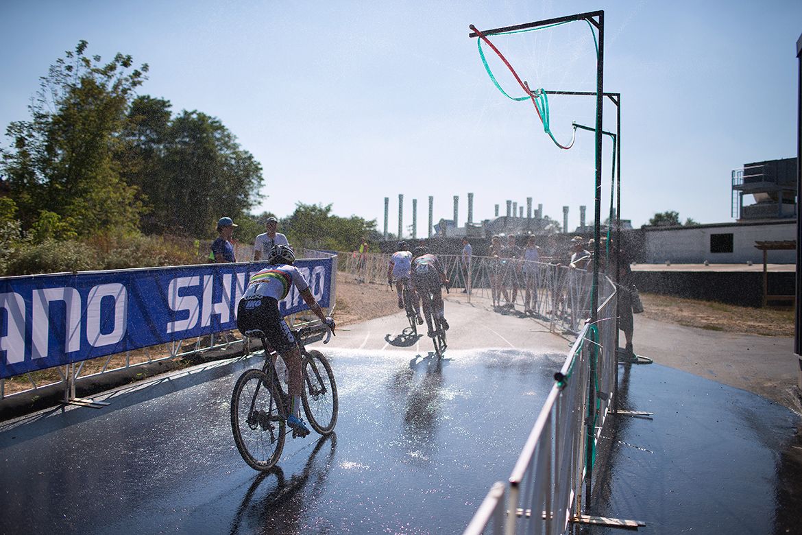 An opportunity for the riders to cool down in the high heat