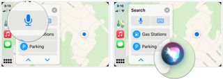 To use the Search function in CarPlay, tap the microphone icon and use Siri