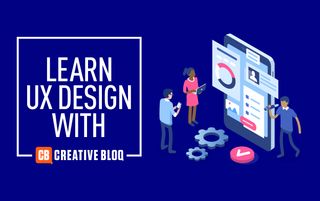 an image saying &#039;learn design with Creative Bloq&#039; with two people next to it