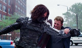 Captain America: The Winter Soldier Cap tries to break Bucky's metal arm
