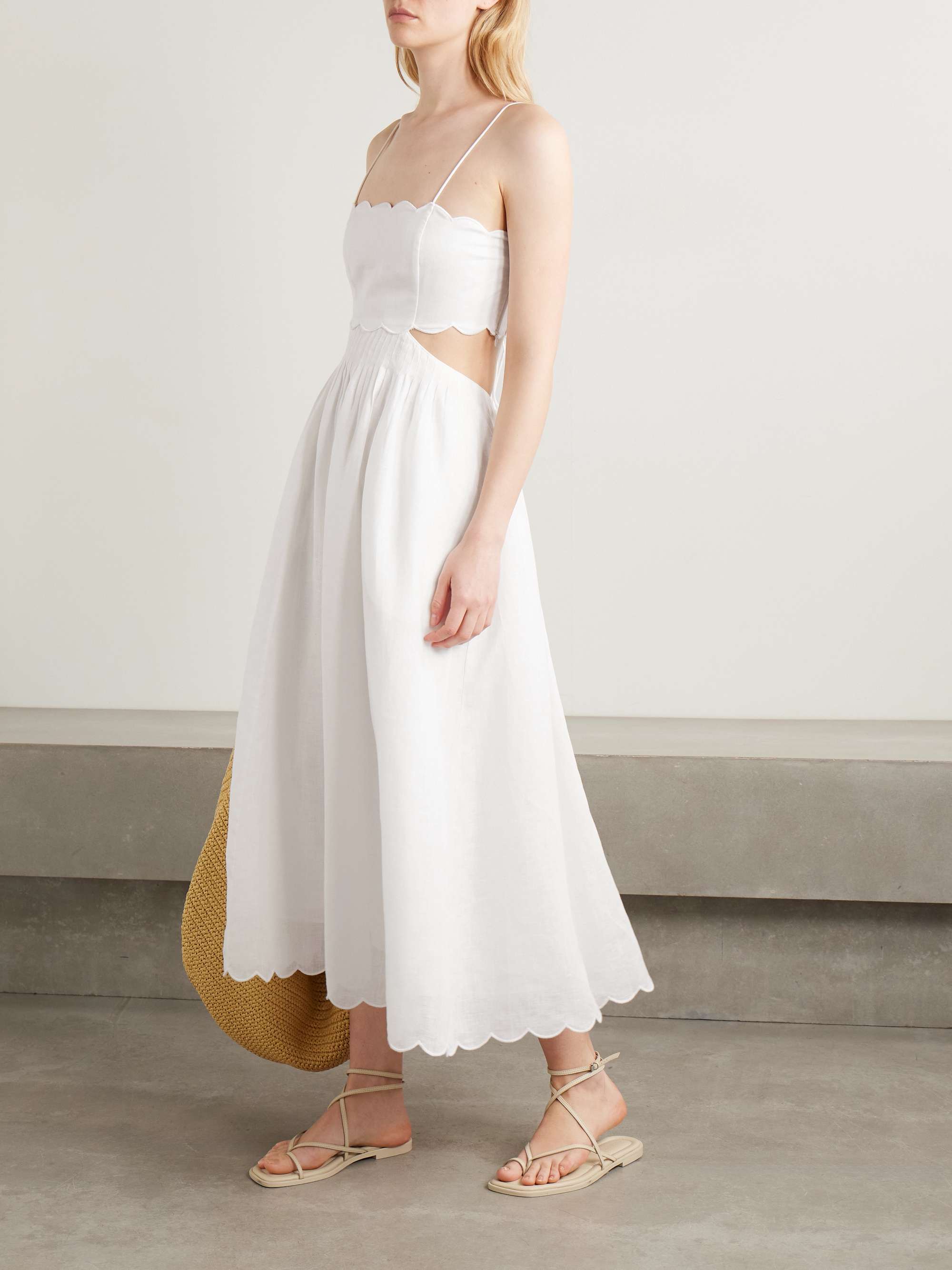 Rhiannon Cutout Pleated Scalloped Linen-Voile Midi Dress