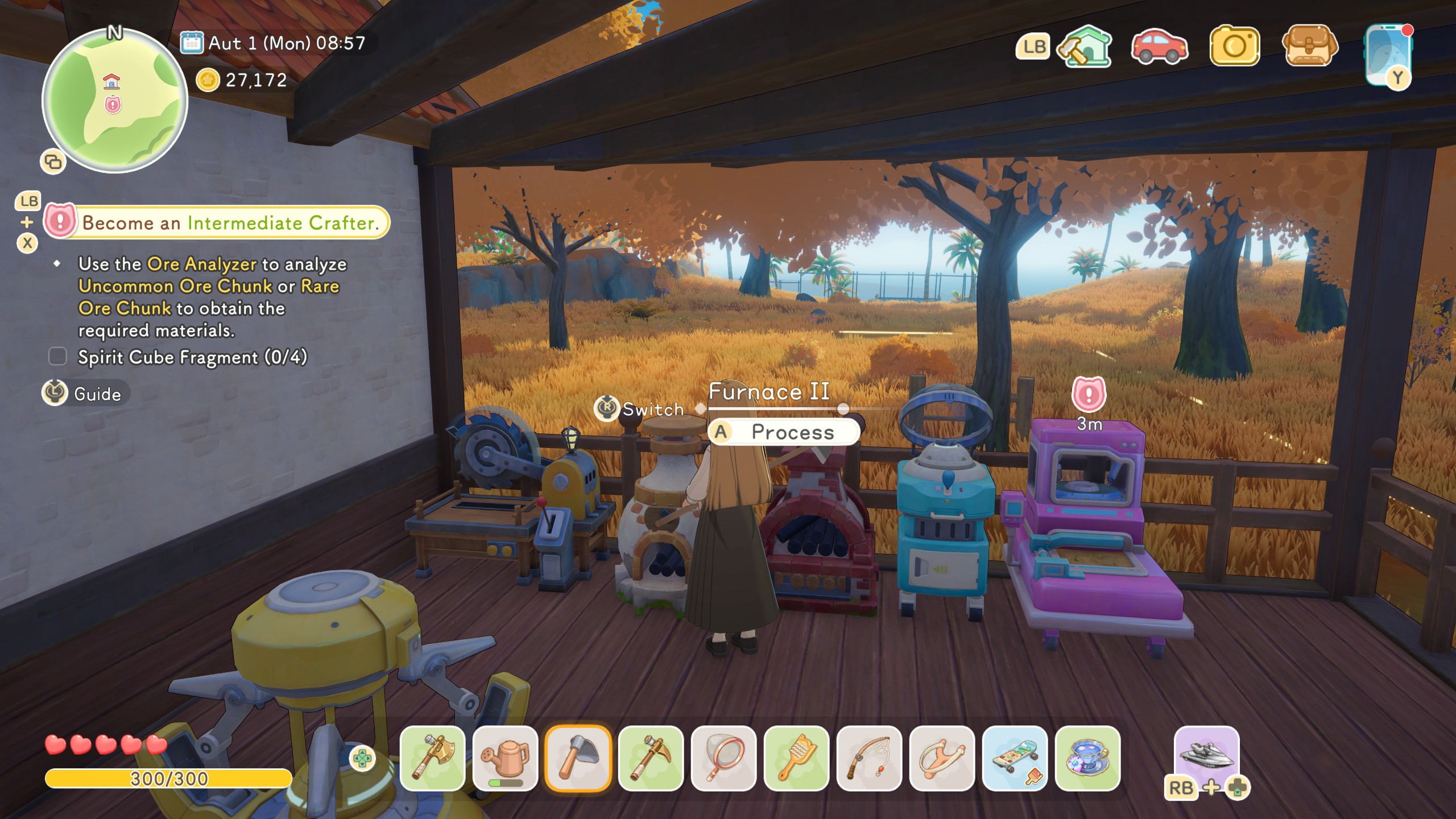 Starsand Island a player stands in front of a Furnace II machine