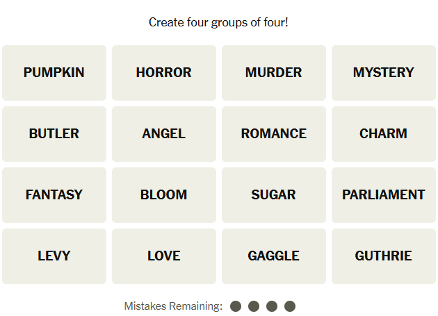 The New York Times Connections puzzle on October 30, 2025