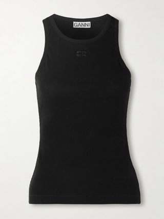 Embroidered Ribbed Stretch Organic Cotton-Jersey Tank