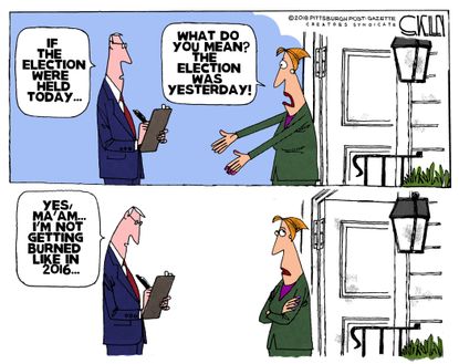 Political cartoon U.S. midterm election 2018 burned in 2016