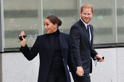 Prince Harry Meghan Markle royal family - NEW YORK, NEW YORK - SEPTEMBER 23: Meghan, Duchess of Sussex, and Prince Harry, Duke of Sussex, visit One World Observatory on September 23, 2021 in New York City. (Photo by Taylor Hill/WireImage)