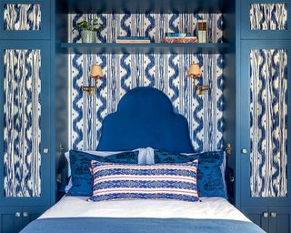 Blue bedroom with striped design
