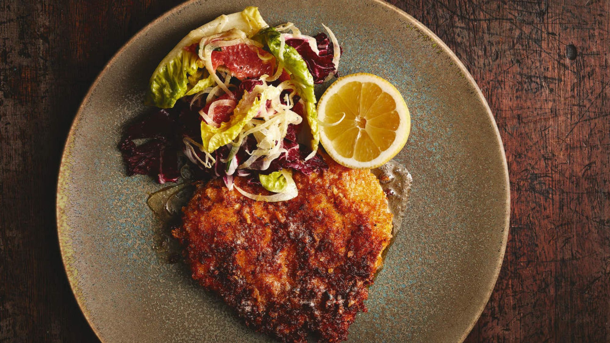 chicken milanese with grapefruit and fennel salad