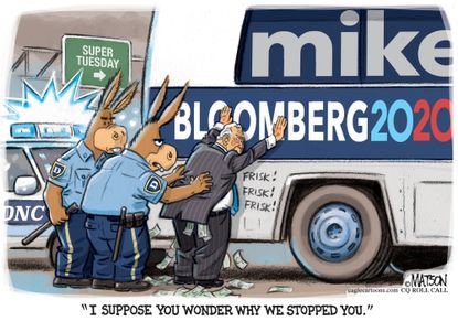 Political Cartoon U.S. Michael Bloomberg Democrats stop and frisk 2020 campaign racial profiling