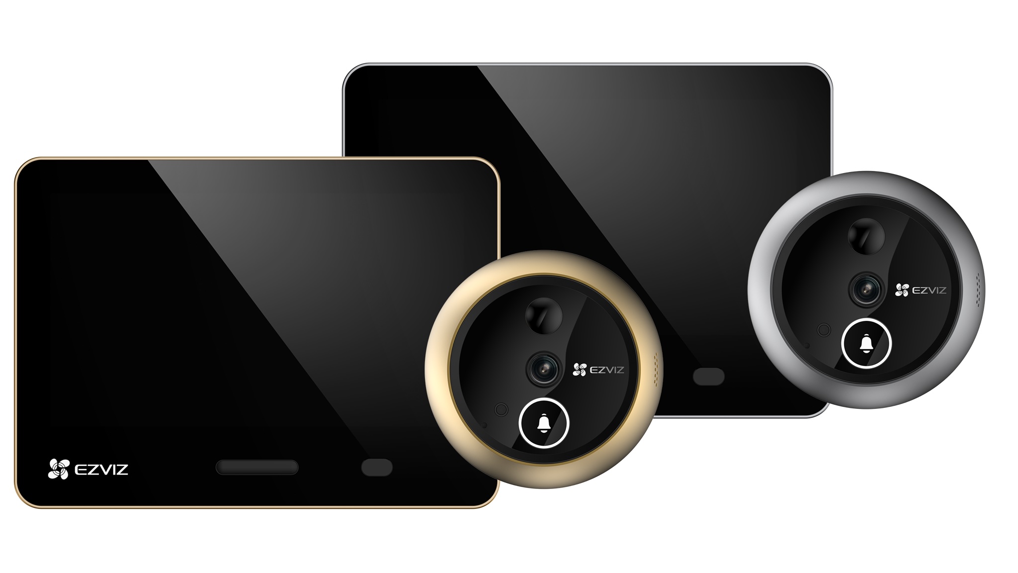 Product shot of the EZVIZ EP4 Door Viewer in silver and gold on a white background