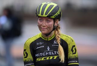 Gracie Elvin wears the road grime of Ronde van Drenthe