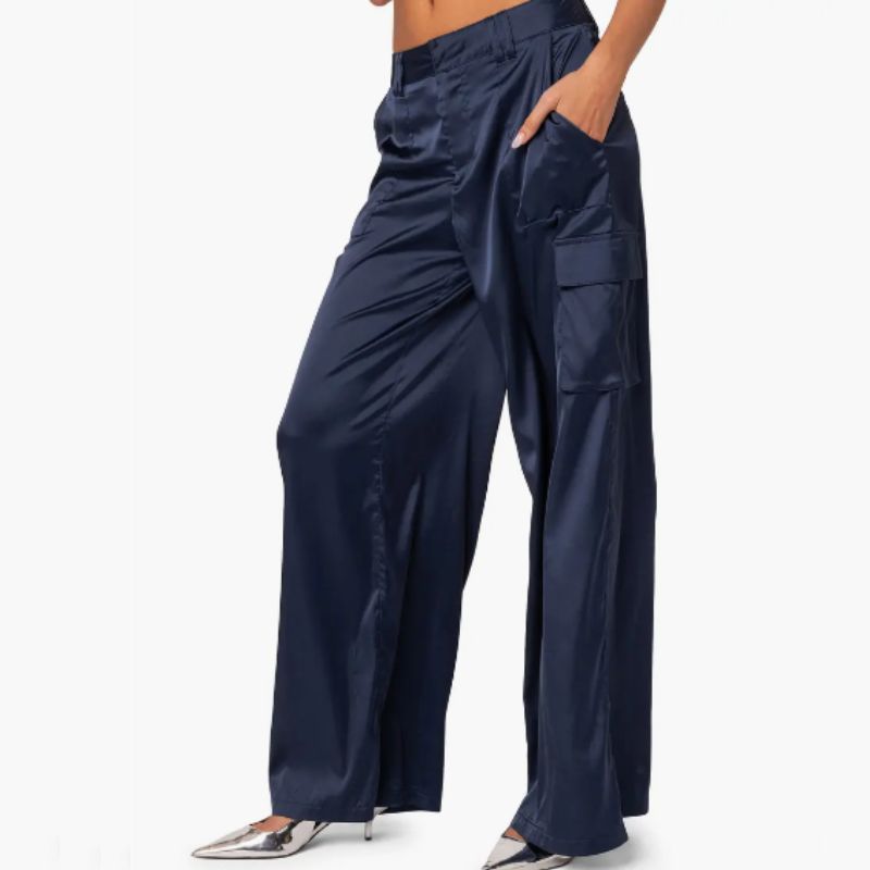 blue silky cargo pants
