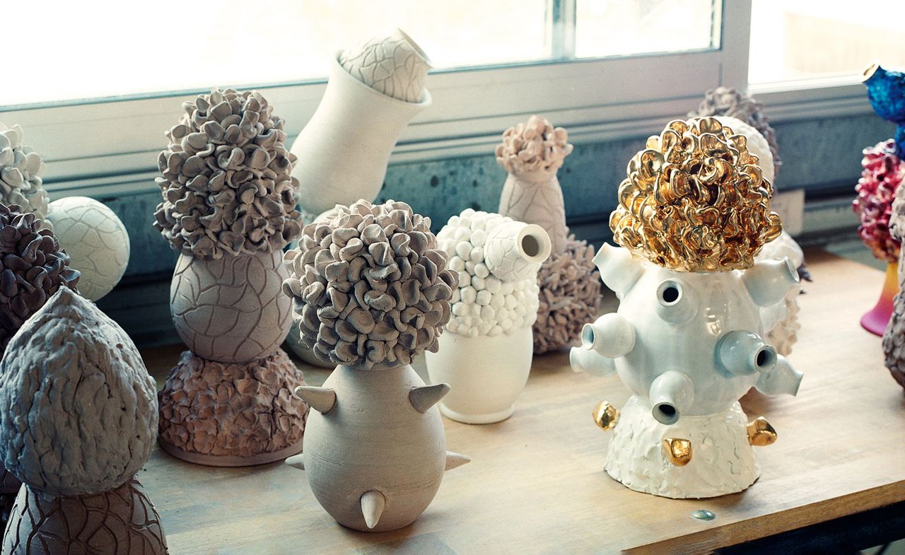 Some of the 40 ceramic works King Houndekpinkou is currently creating for his next solo show