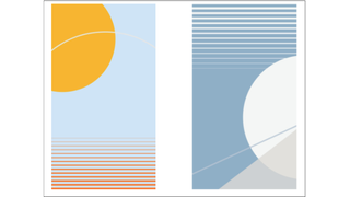 Two abstract graphical illustrations showing sunny and cloudy weather conditions