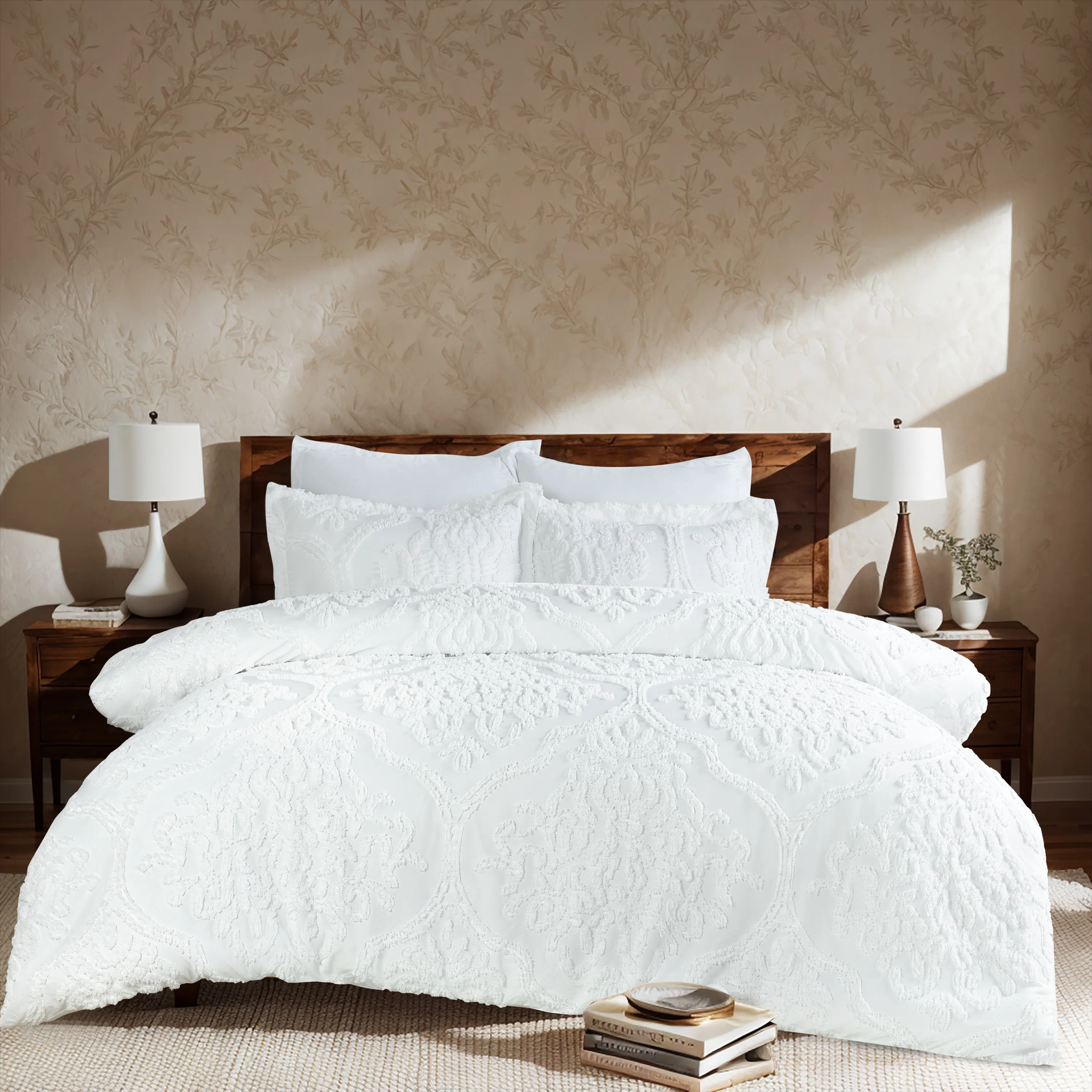 textured white microfiber bedding set