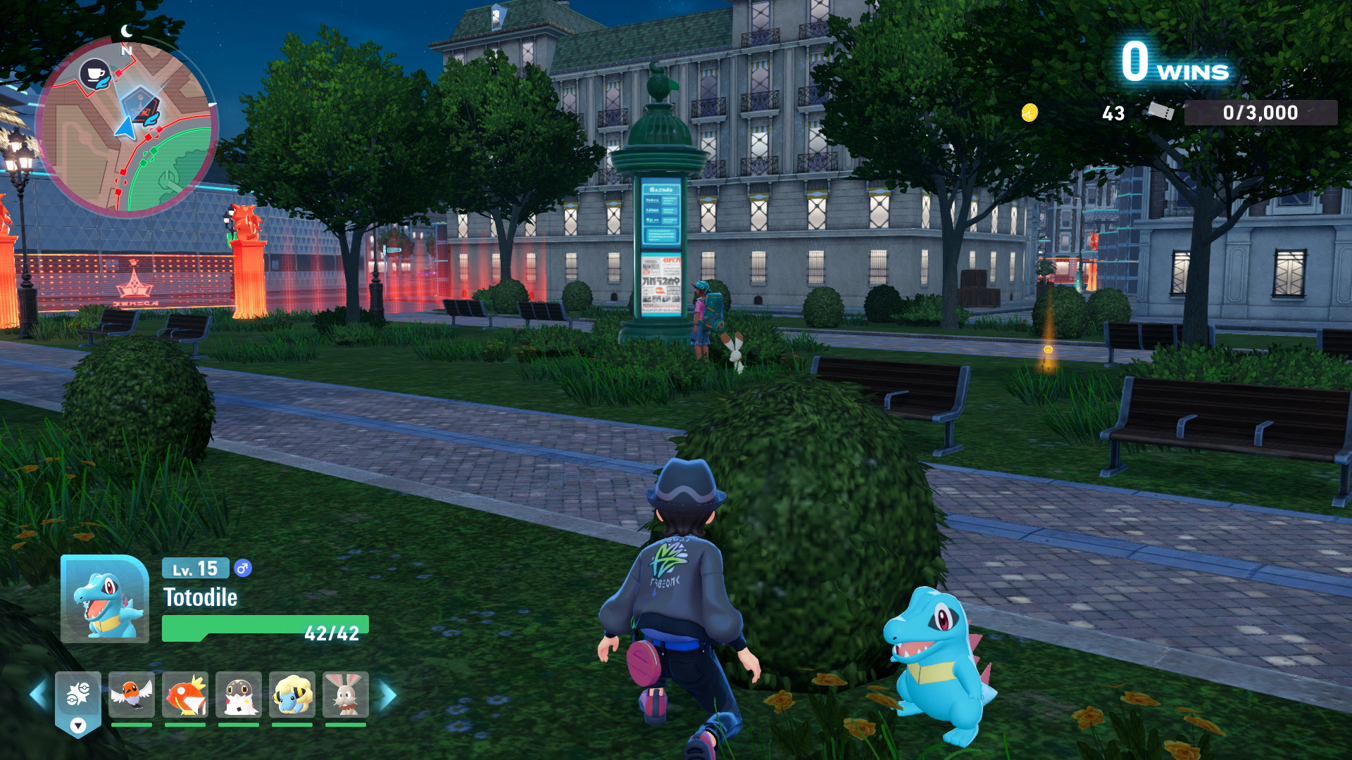Hiding behind a bush with Totodile at youir side in Pokemon Legends ZA