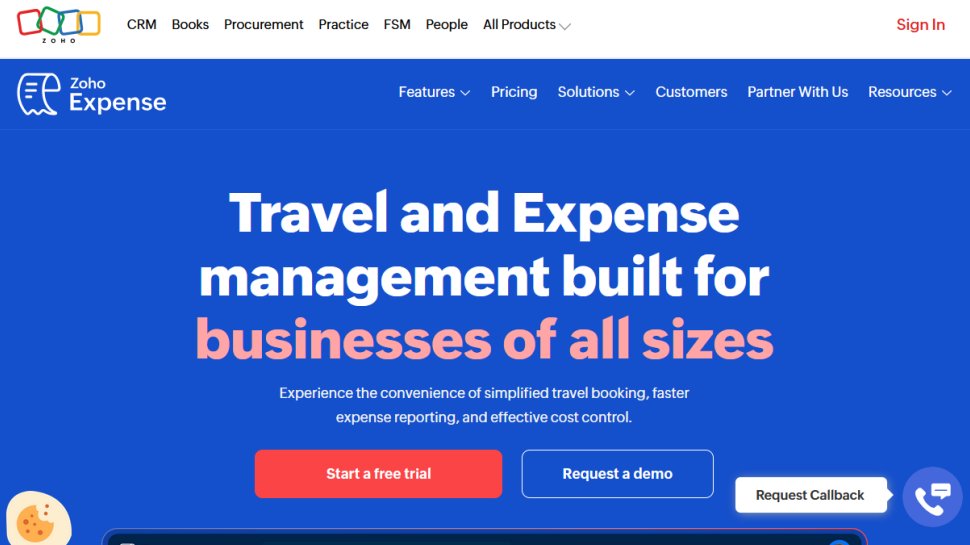 Zoho Expense website screenshot (February 2026).