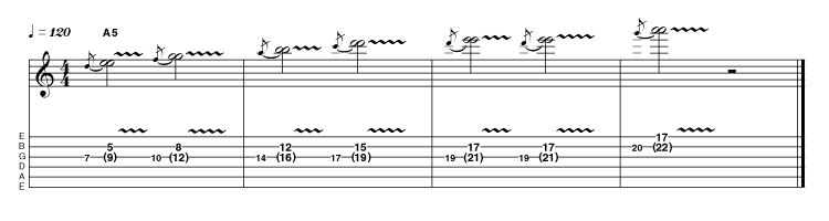 Unison bends sound great. Fact! None more so than when Jimi Hendrix employed them. Here we're spelling out the harmonically sophisticated Am11th arpeggio (A, C, E, G, D). Who said rockers couldn't mix it with the intellectuals?