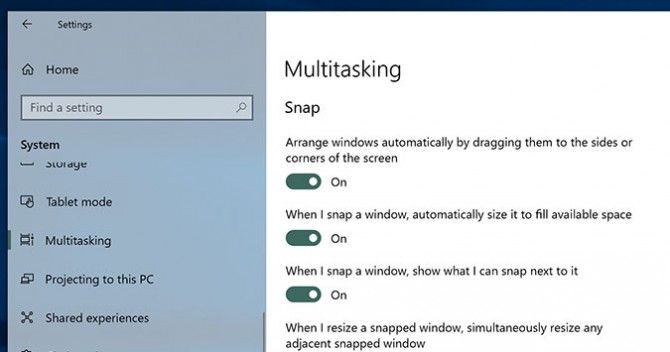 windows 10 turn off snap assist