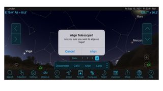 SkySafari 6 Pro review: Image shows the telescope connection feature.