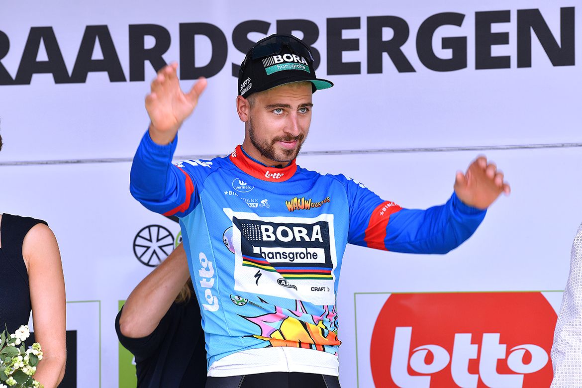 Peter Sagan on the podium in the points jersey after the final stage of the BinckBank Tour