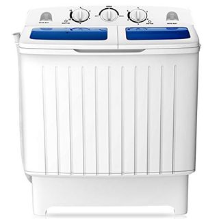 Costway Portable Washing Machine, Twin Tub 20 Lbs Capacity, Washer(12 Lbs) and Spinner(8 Lbs), Durable Design, Timer Control, Compact Laundry Washer for Rv, Apartments and Dorms, Blue+white