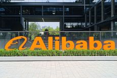 Alibaba sign outside of company headquarters in Shanghai, China