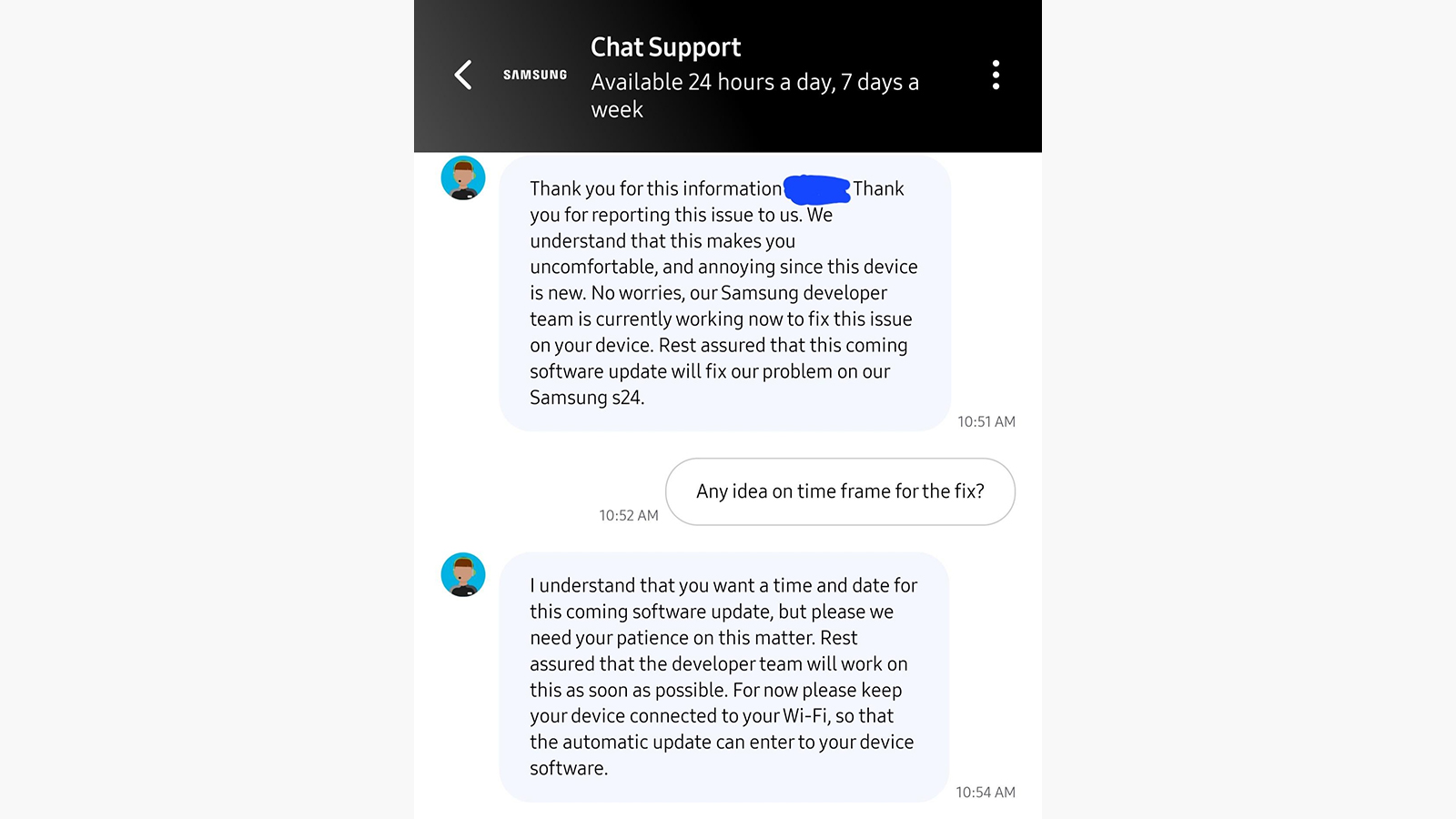 Galaxy S24 support chat