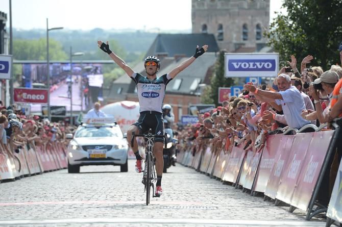 Zdenek Stybar (Omega Pharma-QuickStep) celebrates his stage win and overall Eneco Tour victory
