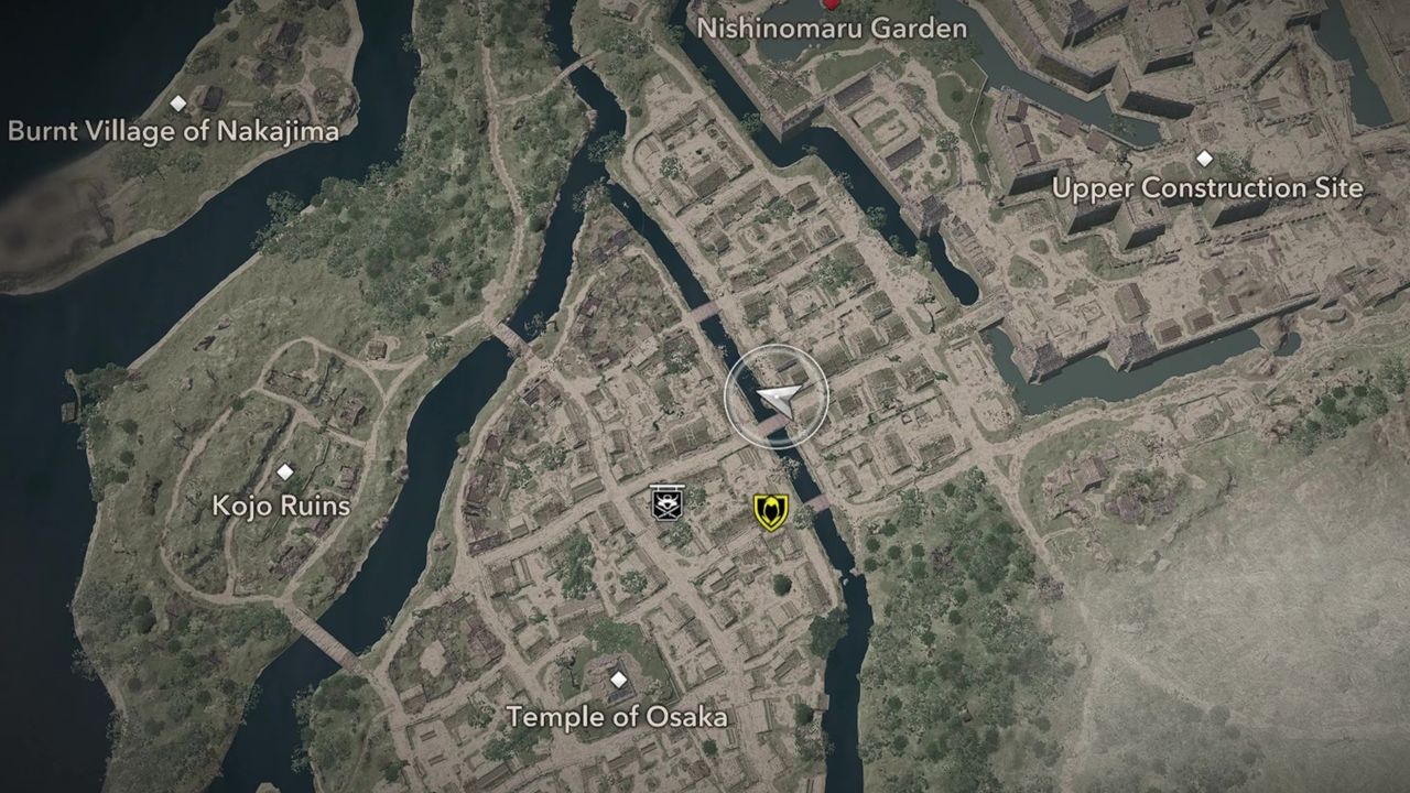 Assassin's Creed Shadows Butterfly Collector locations - A map showing the location of the sixth butterfly in Osaka.