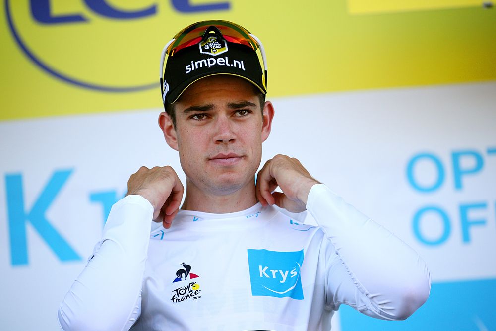 Wout Van Aert (Jumbo-Visma) in the best young rider jersey at the Tour de France