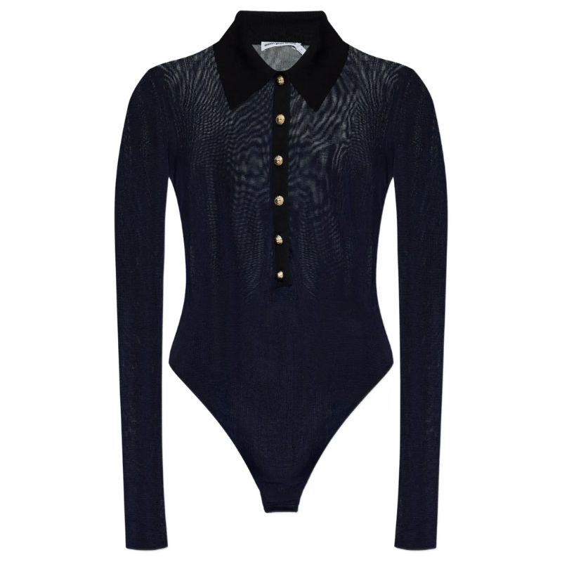 Ribbed Gold-Button Bodysuit cut out 