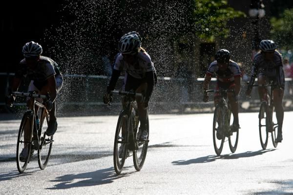 Riders still getting wet after the afternoon showers.