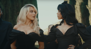 Sabrina Carpenter and Jenna Ortega in the "Taste" music video