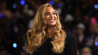 Beyoncé looks on during a campaign rally with Democratic presidential nominee, U.S. Vice President Kamala Harris, at Shell Energy Stadium on October 25, 2024 in Houston, Texas