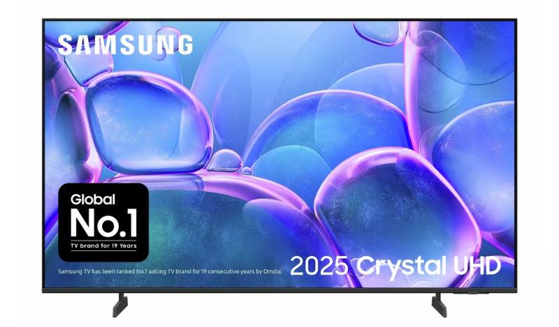 A Samsung 75&amp;quot; TV that says '2025 Crystal UHD' on the screen