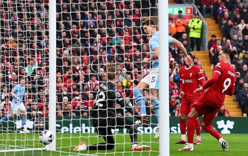 John Stones scores against Liverpool from Kevin De Bruyne&#039;s corner