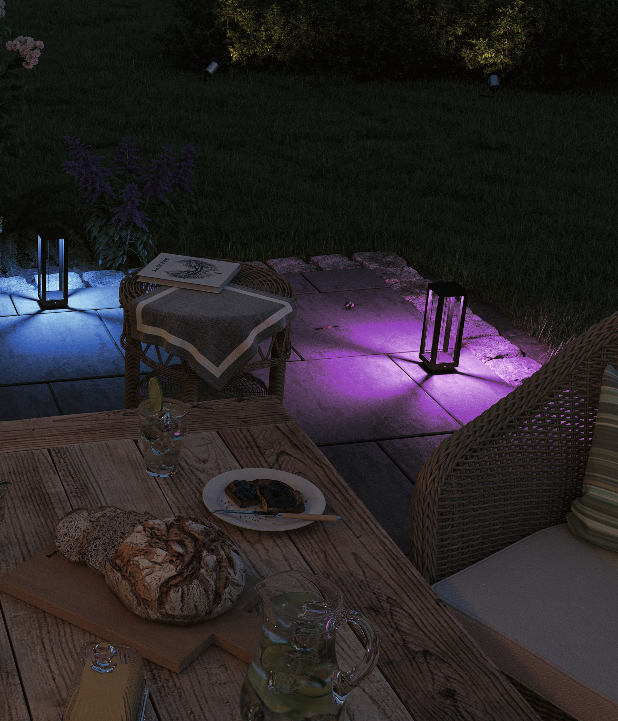 blue and pink outdoor LED lights