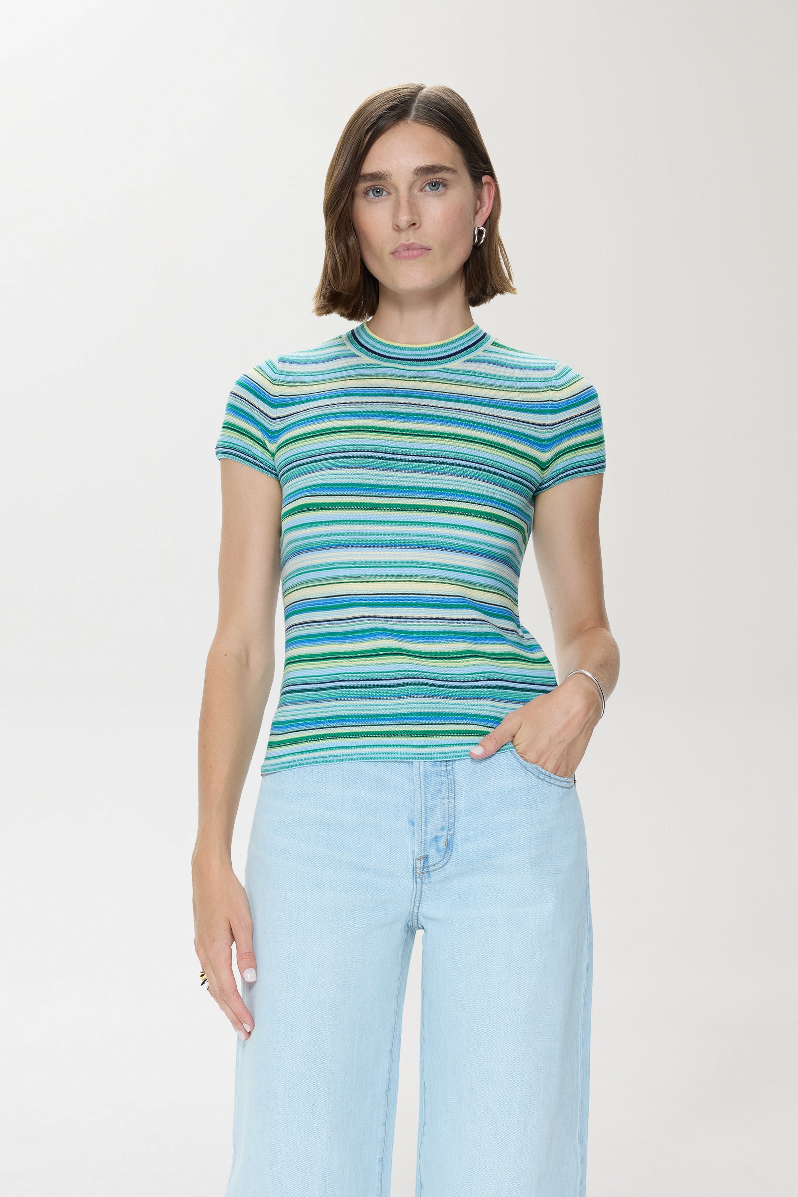 Selene Short Sleeve Sweater Tee - Blue Green - P00061091-Hc-Bgmlt / Blue Green Multi / Xs