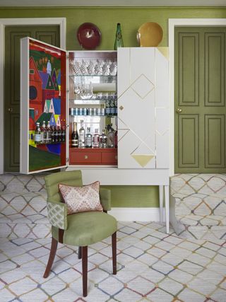 Drinks cabinet with mural inside