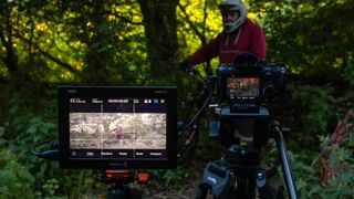 Blackmagic Video Assist 7 12G HDR used outside in a wooded area