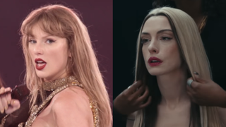 Taylor Swift in Reputation outfit in Eras Tour final show and Anne Hathaway in Mother Mary