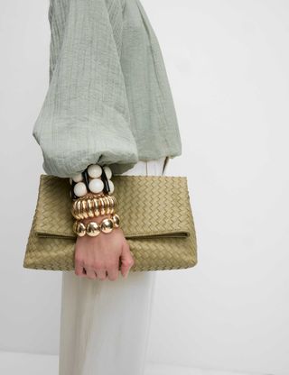 Faux Leather Woven Clutch Bag