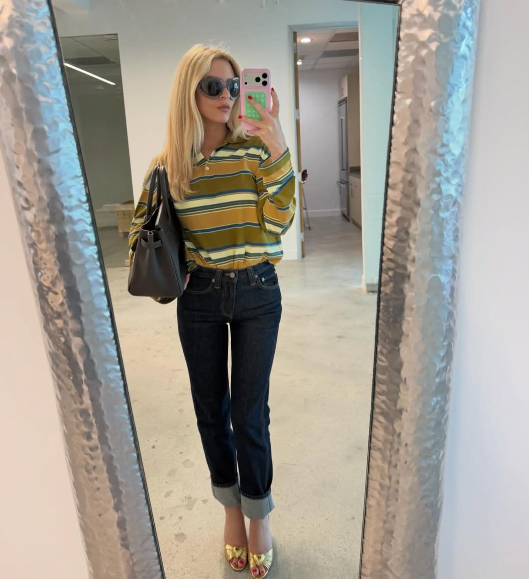 Morgan Stewart wearing peep-toe mules