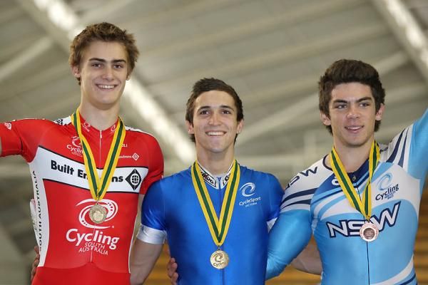 The U19 men's sprint podium, topped by Maddison Hammond
