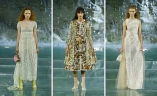 A plexiglass runway was constructed above the emerald green water, with models clad in Karl Lagerfeld’s wizardly haute couture creations