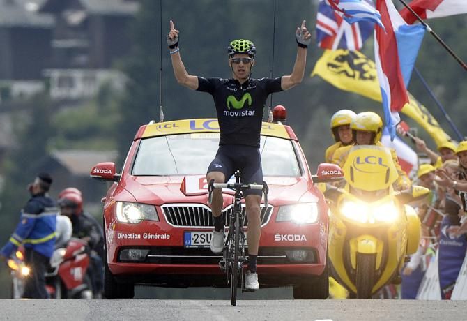 Rui Costa (Movistar) celebrates his second Tour de France 2013 stage win in Le Grand Bornand