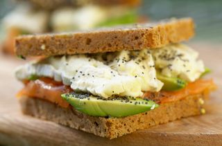 Healthy lunch ideas, Smoked salmon, avocado and brie on rye