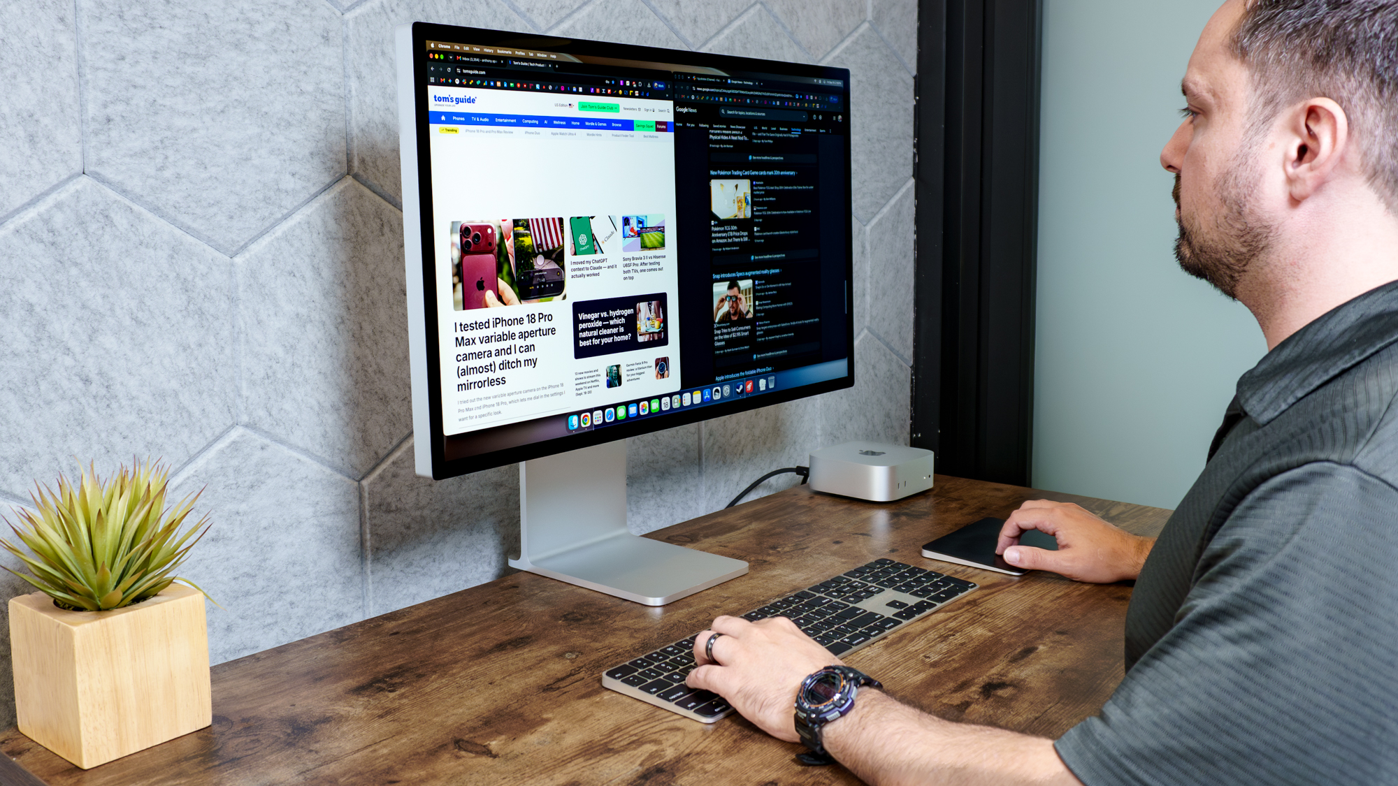 A person working on the Mac Mini with M6